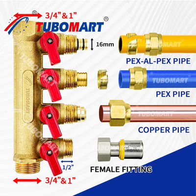 1/2 인치 청동 펙스 마니폴드 150 Psi 배관공사용 최대 온도 200 ° F