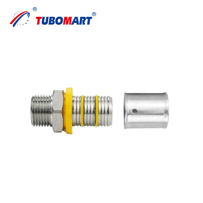 Tubomart 맞춤형 지원 OEM 황동 PEX AL PEX 피팅 가스 배관 시스템 옐로우 16-32MM 소켓 티 엘보